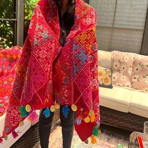 Vibrant Multicolor Patterned Shawl with Tassels
